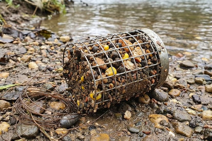 Barbenfutter im Futterkorb für Feederangeln