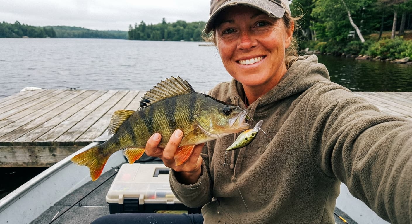 Barsch mit Crankbait gefangen am Gewässerufer