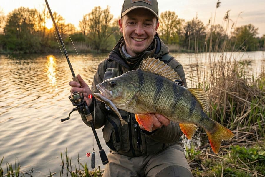 Barsch auf Dropshot-Rig gefangen