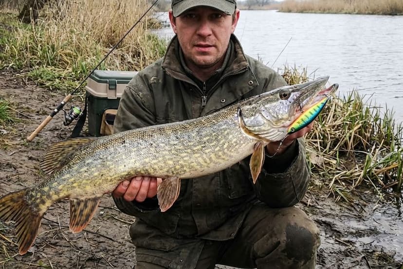 Hecht attackiert Jerkbait an der Wasseroberfläche mit explosiver Gewalt