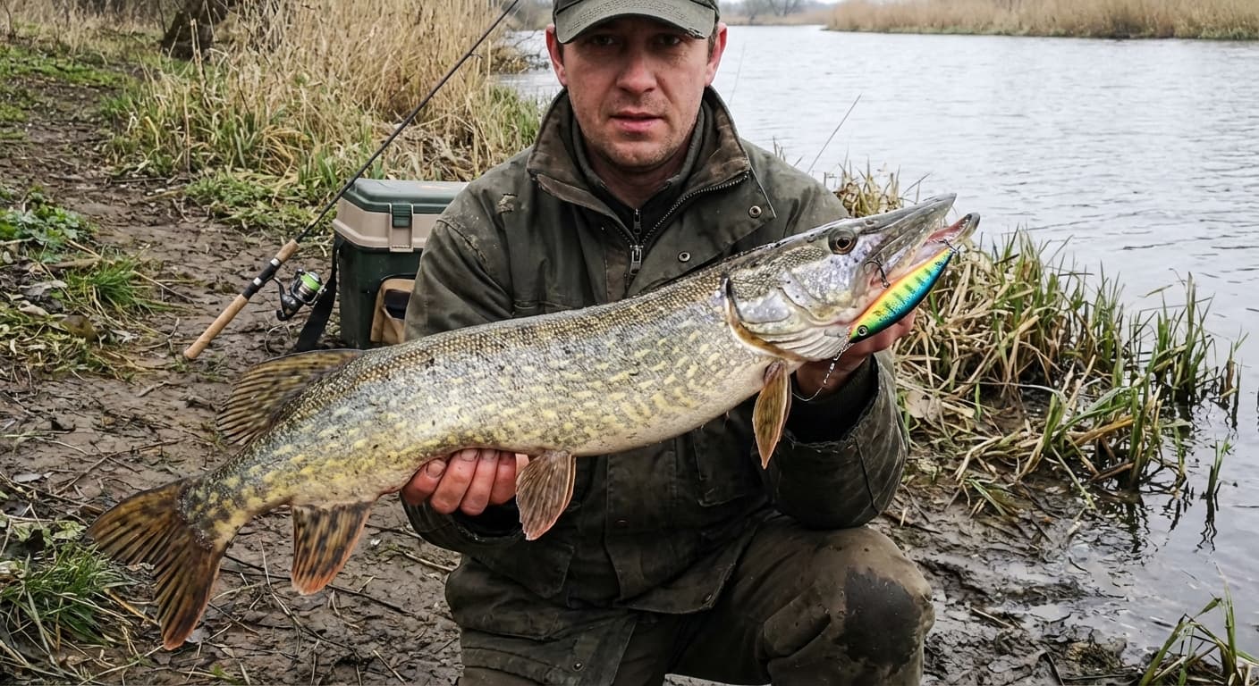 Hecht attackiert Jerkbait an der Wasseroberfläche mit explosiver Gewalt