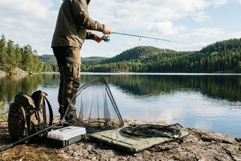 Angler beim Jiggen auf Hecht mit Gummifisch am Gewässer