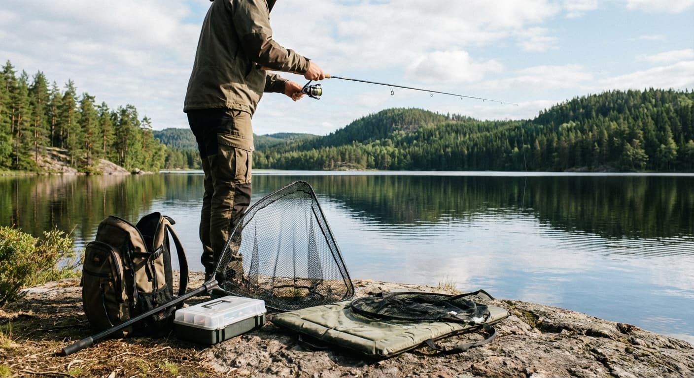 Angler beim Jiggen auf Hecht mit Gummifisch am Gewässer