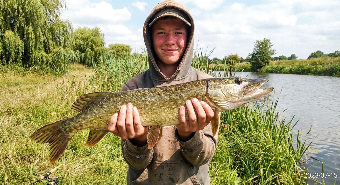 Hechtangler mit Echolot am frühen Morgen auf einem See im Sommer
