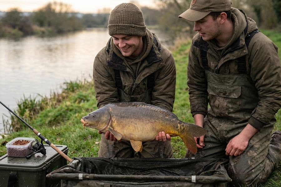 Karpfen mit Method Feeder und Pellet gefangen