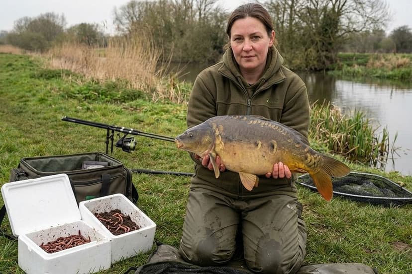 Kapitaler Karpfen gefangen mit Wurm als Naturköder