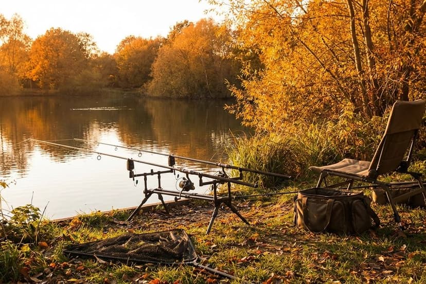 Karpfenangeln im Herbst bei goldenem Oktoberlicht