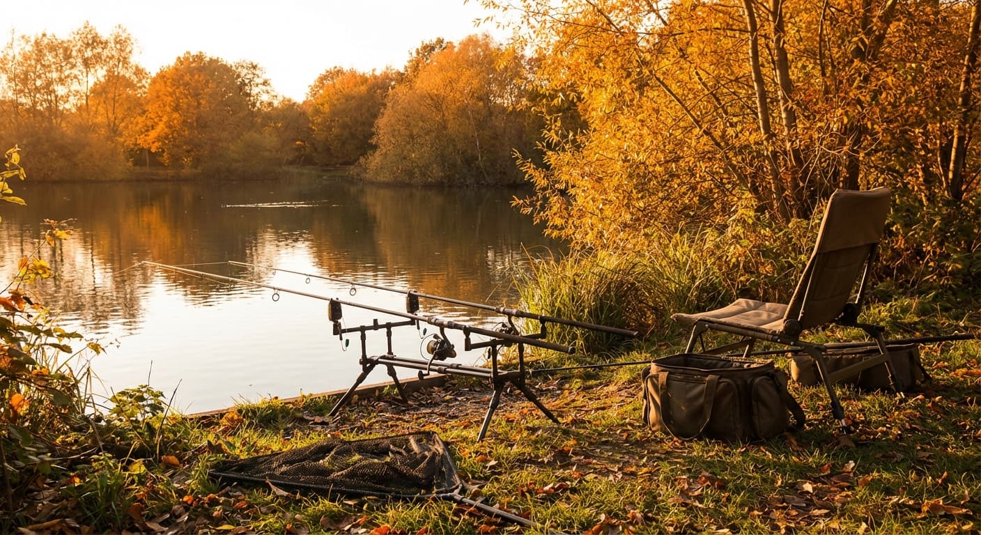 Karpfenangeln im Herbst bei goldenem Oktoberlicht