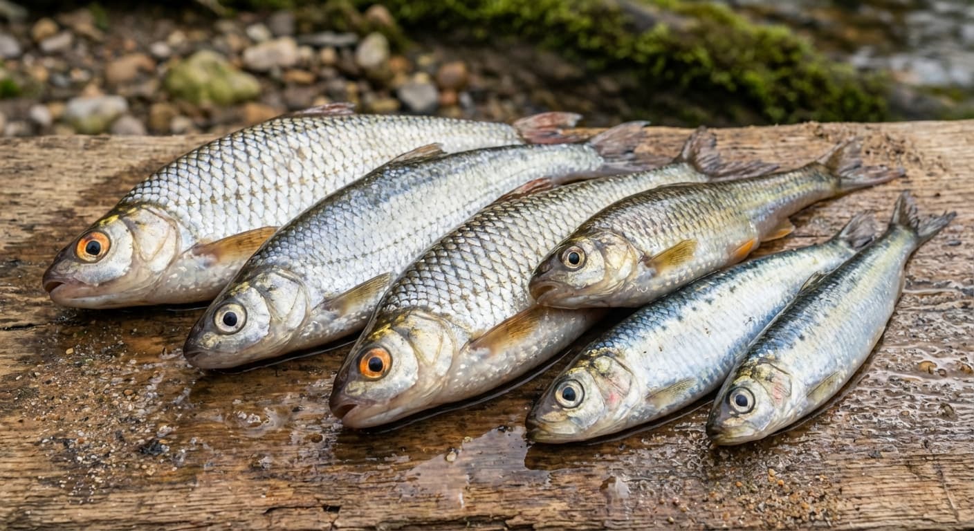 Verschiedene Köderfische in einem Eimer für das Raubfischangeln auf Hecht und Zander