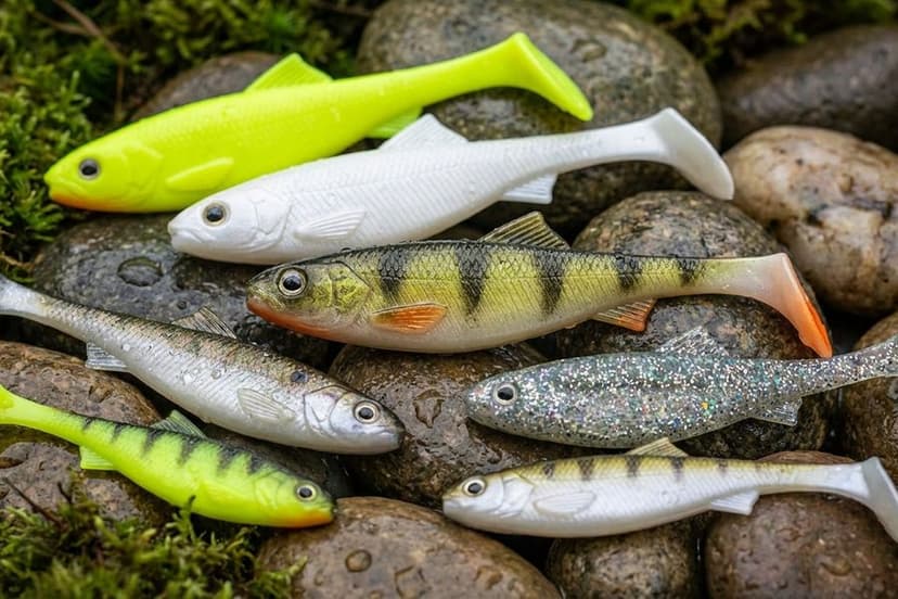 Verschiedene Shad Gummiköder mit Paddelschwanz in unterschiedlichen Größen und Farben für Zander, Barsch und Hecht