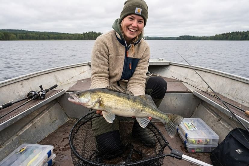 Angler beim Vertikalangeln auf Zander vom Boot mit E-Motor und Echolot