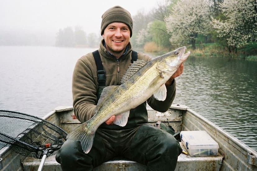 Zander im Frühjahr im flachen Uferwasser bei Sonnenschein