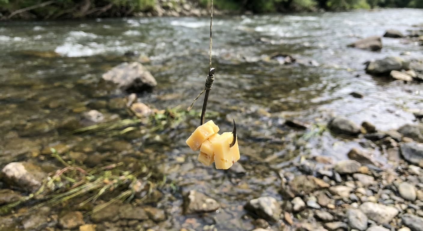 Käsewürfel auf Haken montiert für Barbenangeln