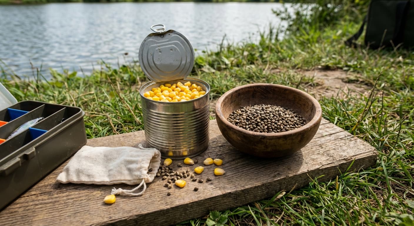 Hanf und Mais als Partikelköder für Barben