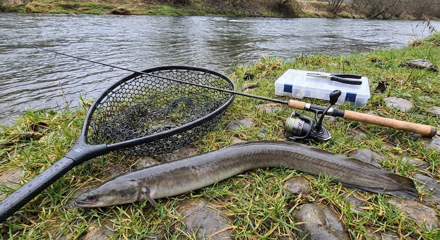 Aal im flachen Frühjahrsgewässer zwischen aufbrechenden Wasserpflanzen