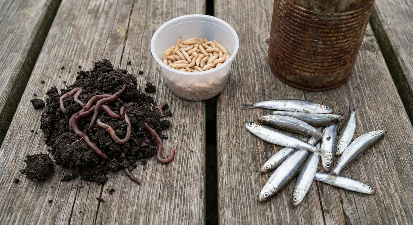 Aalköder Auswahl - Tauwurm, Köderfisch, Maden