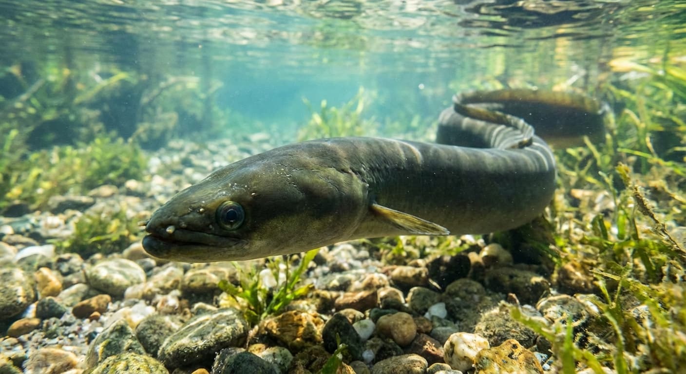 Europäischer Aal - Nahaufnahme Kopf und Körper