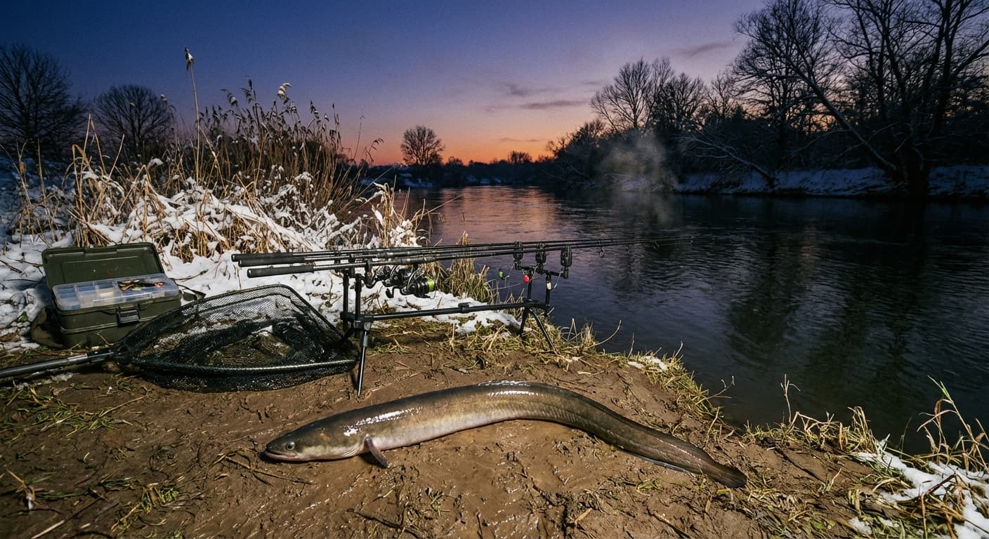 Aalangeln im Winter – stille Gewässer und wenig Chancen