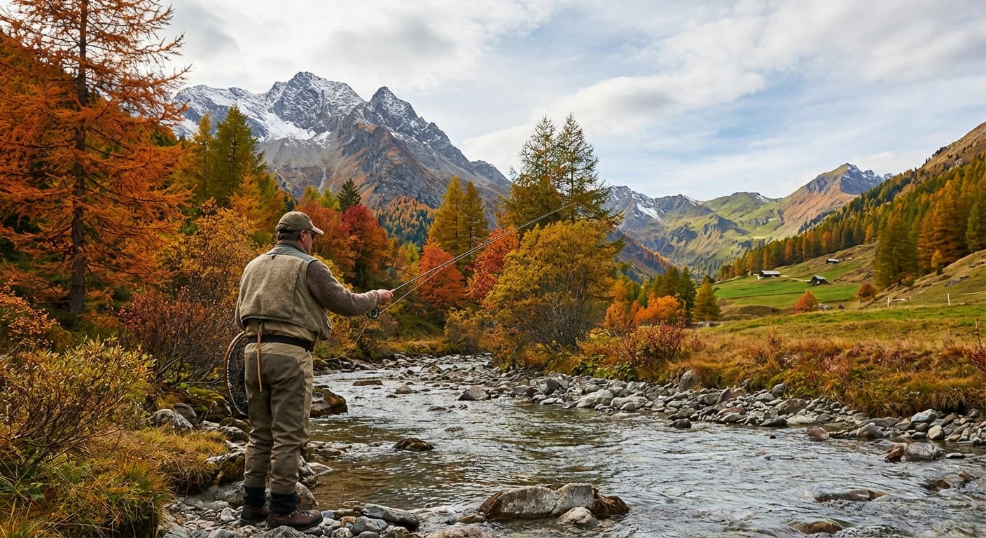 Fliegenfischer drillt kapitale Äsche im Gebirgsbach