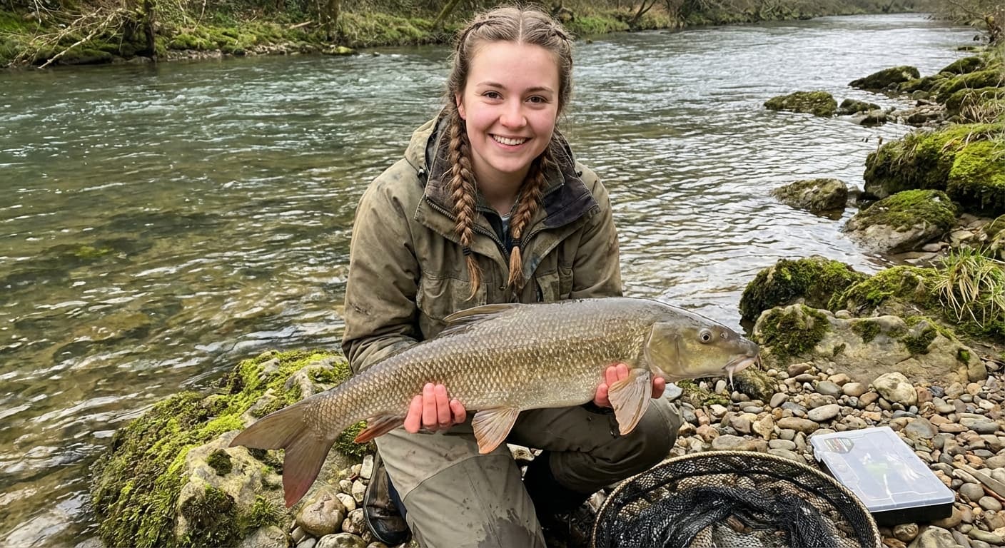 Feeder-Ausrüstung für das Barbenangeln komplett aufgebaut