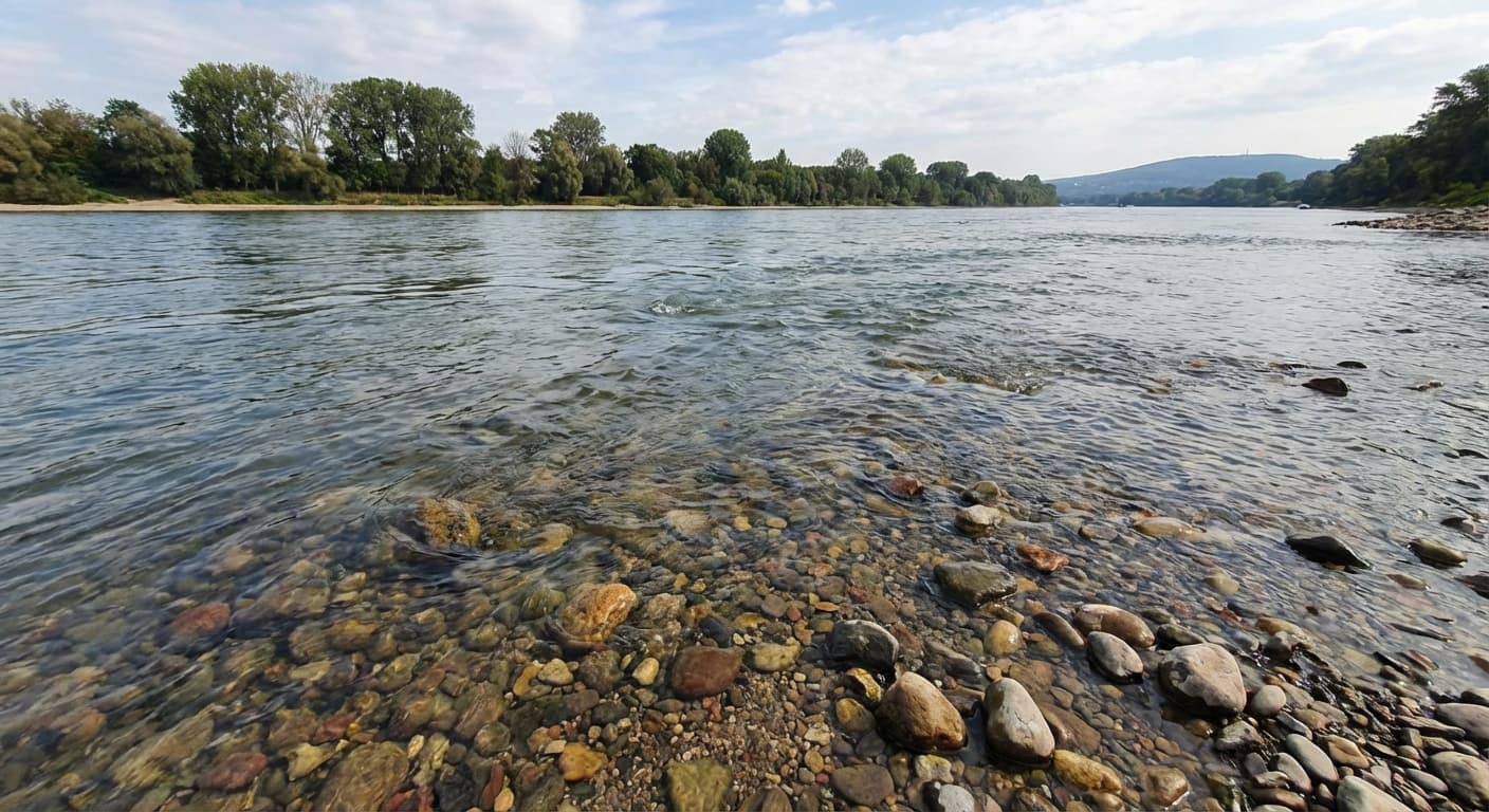 Typischer Barben-Lebensraum: Fluss mit Steinpackung und Strömung