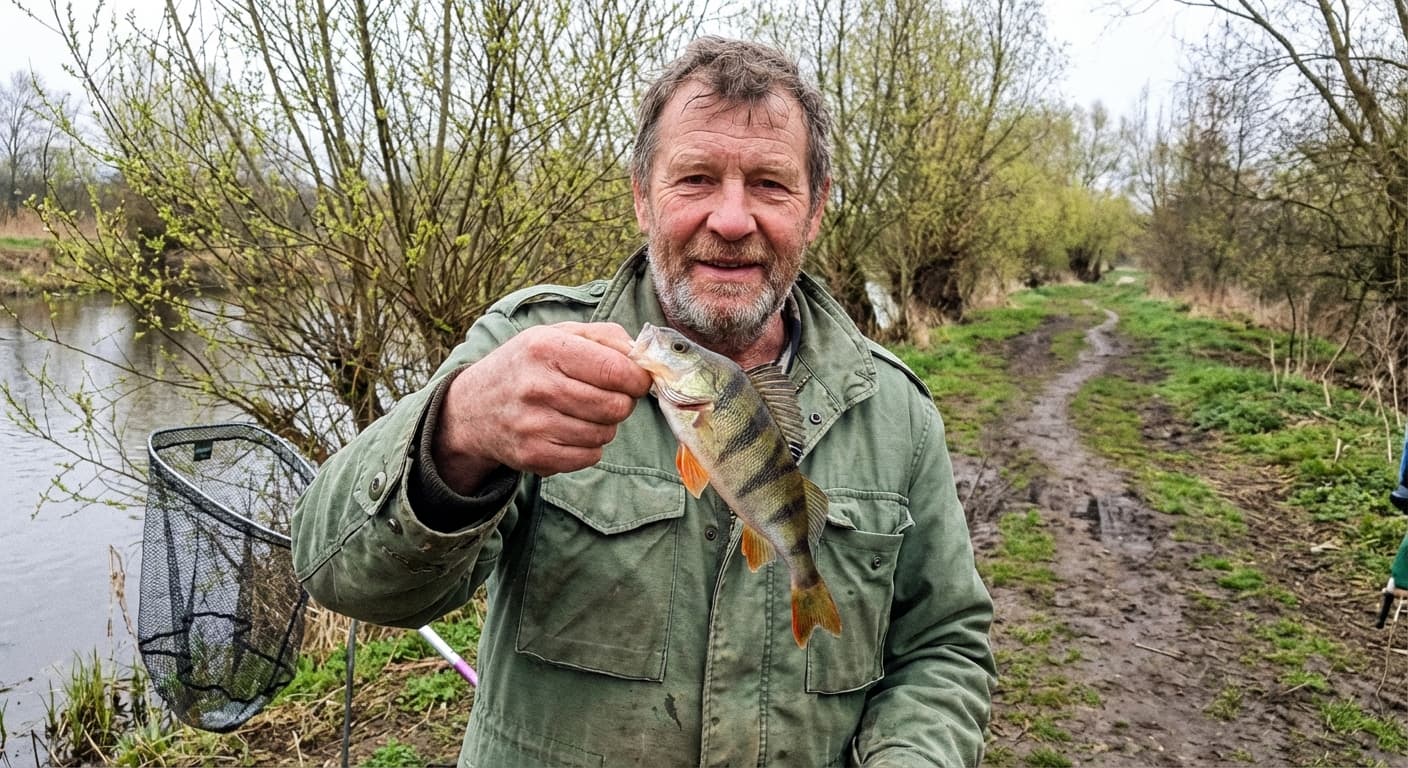 Barsch im Flachwasser während der Frühjahrs-Fressphase
