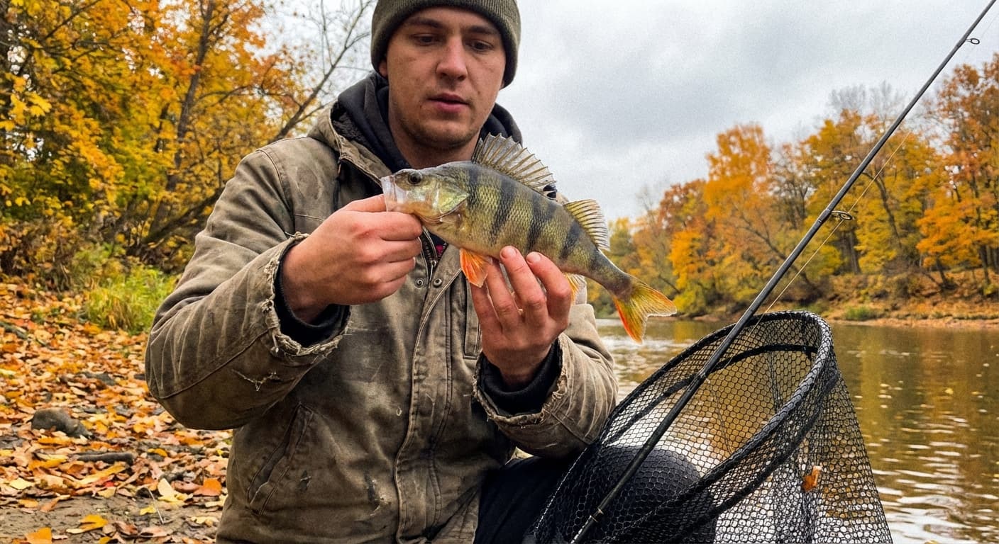 Barsch im klaren Wasser bei unterschiedlichen Jahreszeiten