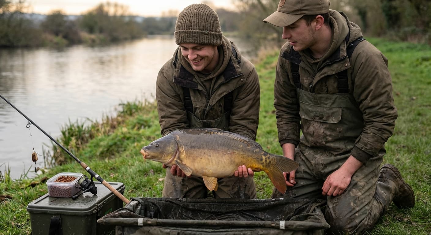 Karpfen mit Method Feeder und Pellet gefangen