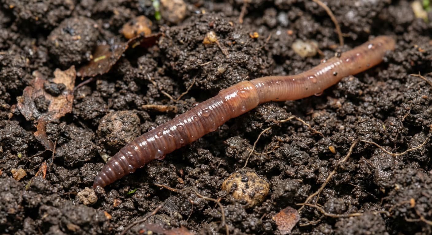 Tauwurm Nahaufnahme auf feuchter Erde