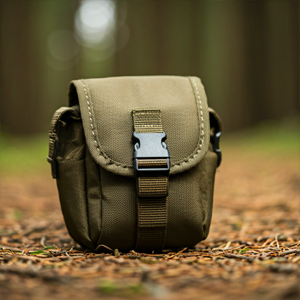 Eine militärgrüne Gürteltasche im Wald