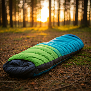 Leichter Sommerschlafsack auf Waldboden
